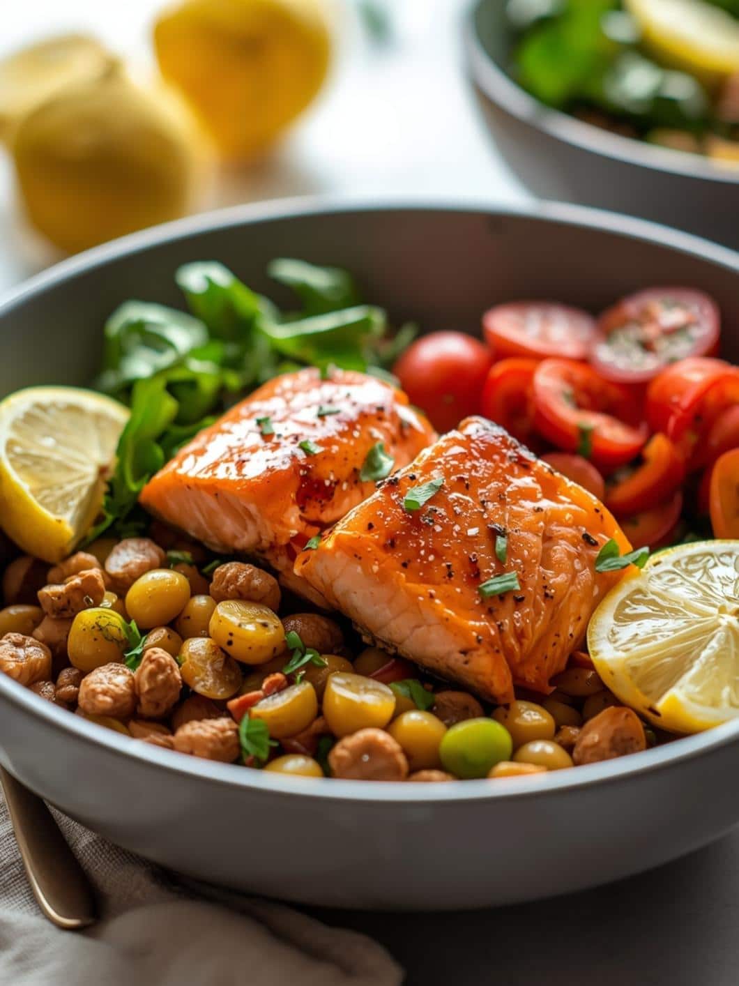 High-Protein Lemon Garlic Salmon Bowls - Healthy Meal Ideas