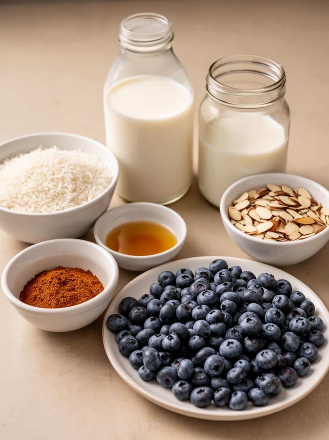 Protein Blueberry Almond Breakfast Rice Bake - Egg-Free & Healthy