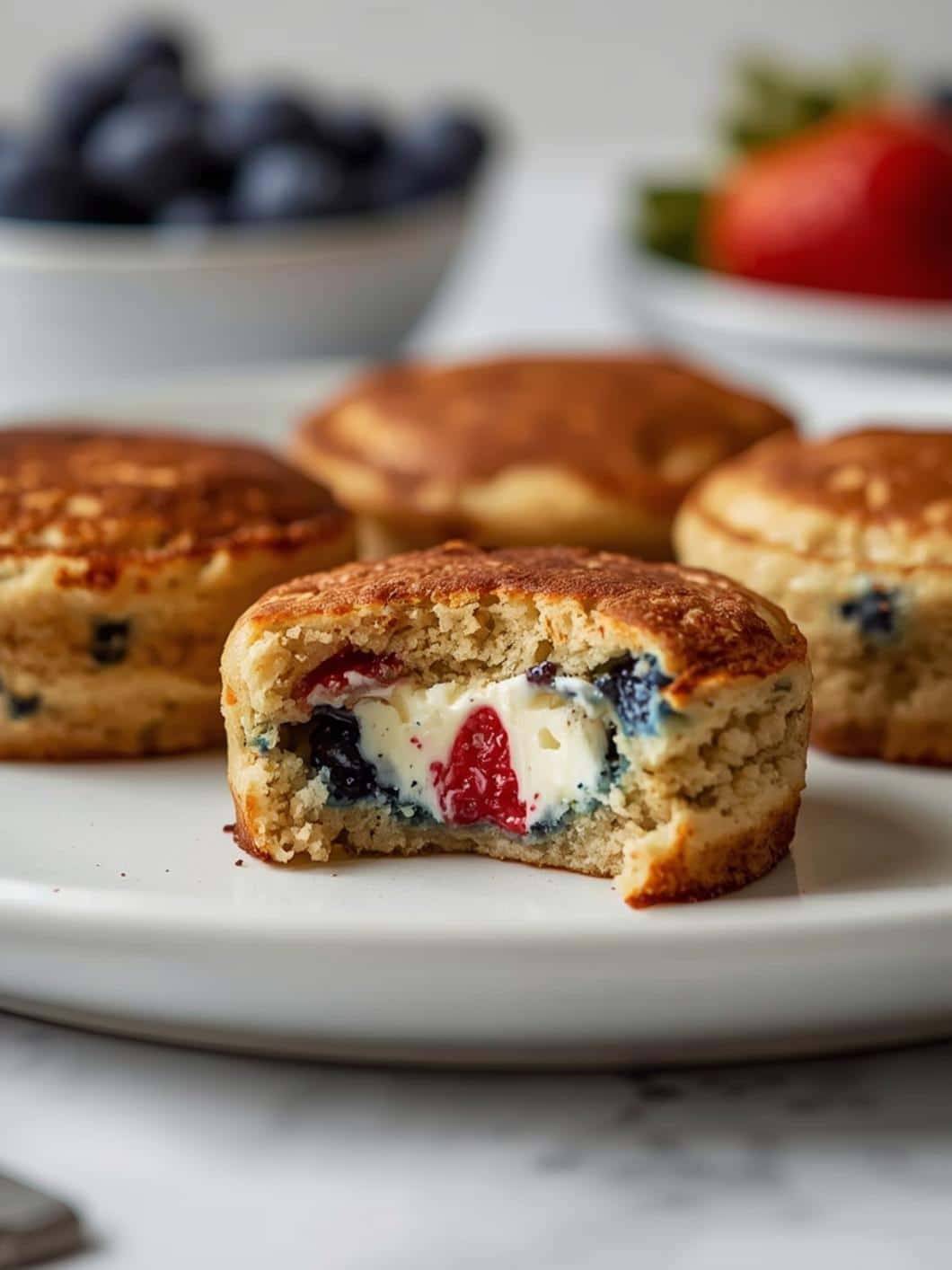 Protein-Packed Red, White, and Blue Pancake Bites