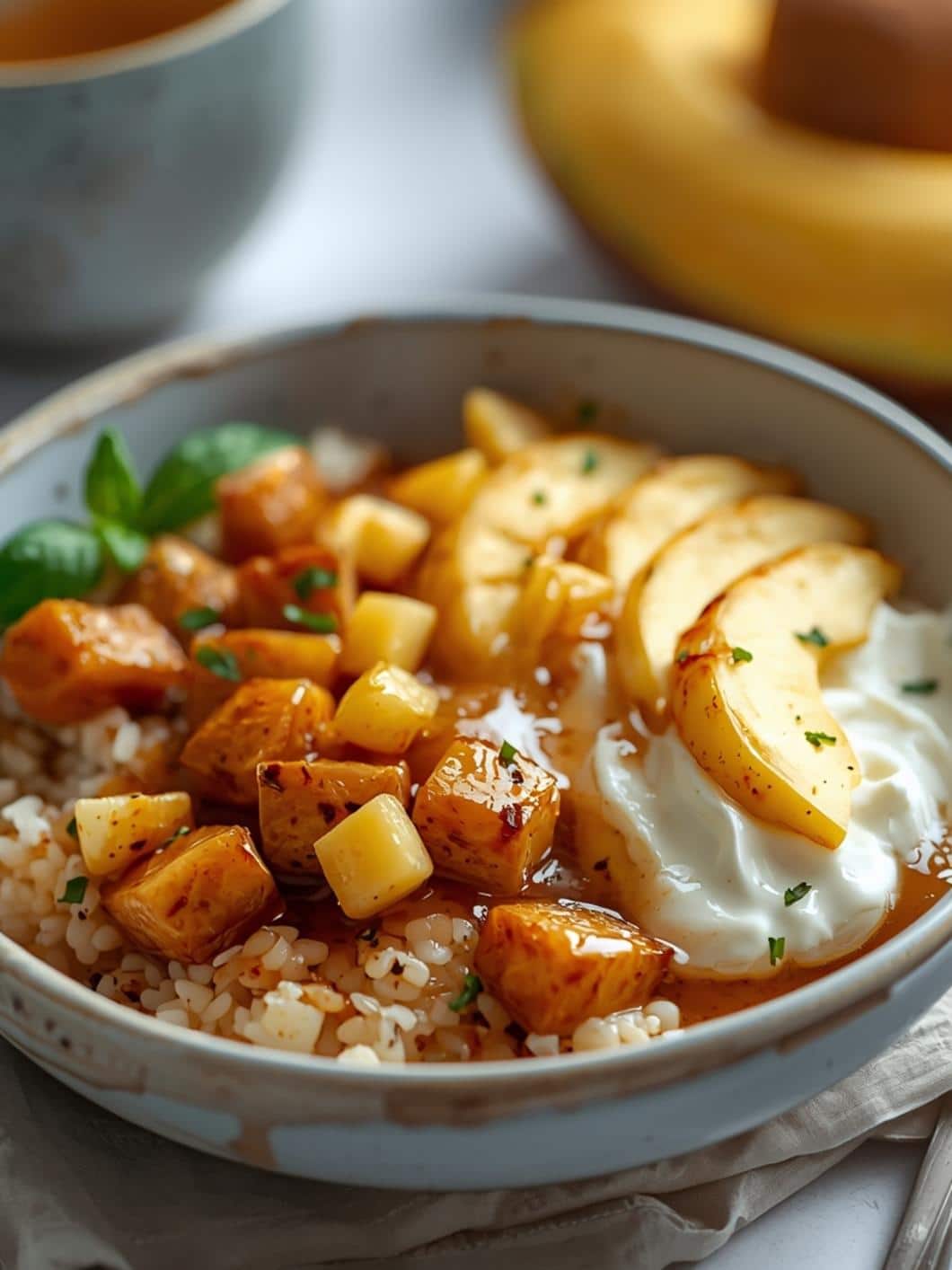 Protein Pineapple Ginger Breakfast Rice with Cottage Cheese